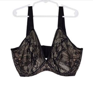 Wacoal Black & Tan Floral Lace "Take The Plunge" Soft Cup Bra Size 32G